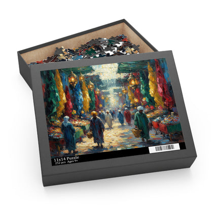 Marketplace Evening Street Puzzle — 120/252/500-Piece Scenic Jigsaw