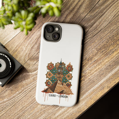Cairo × London Phone Case — Vintage Mosaic Pyramids & Big Ben Travel Design