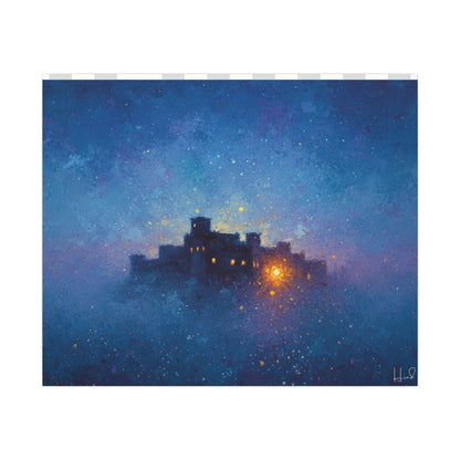 Tableau sur toile mate « Forteresse de la Nuit Étoilée » — Paysage mystique de château bleu