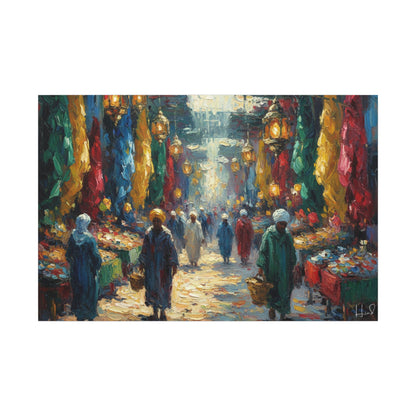 Middle Eastern Market Matte Canvas Wall Art — Colorful Bazaar Street Scene