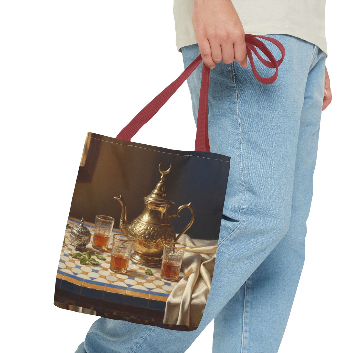 Moroccan Tea Set Tote Bag — Brass Teapot & Glasses AOP Tote