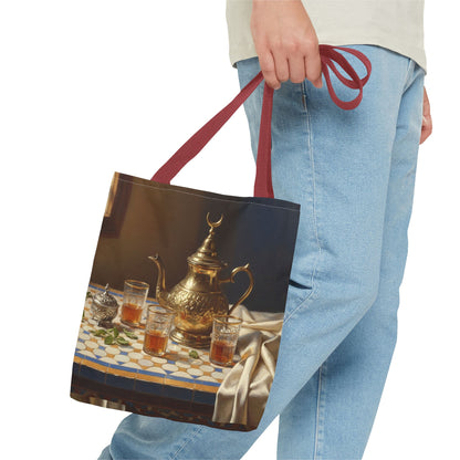 Moroccan Tea Set Tote Bag — Brass Teapot & Glasses AOP Tote