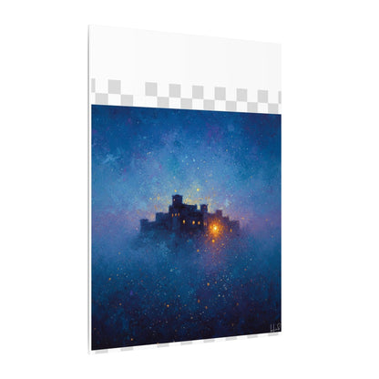 Tableau sur toile mate « Forteresse de la Nuit Étoilée » — Paysage mystique de château bleu