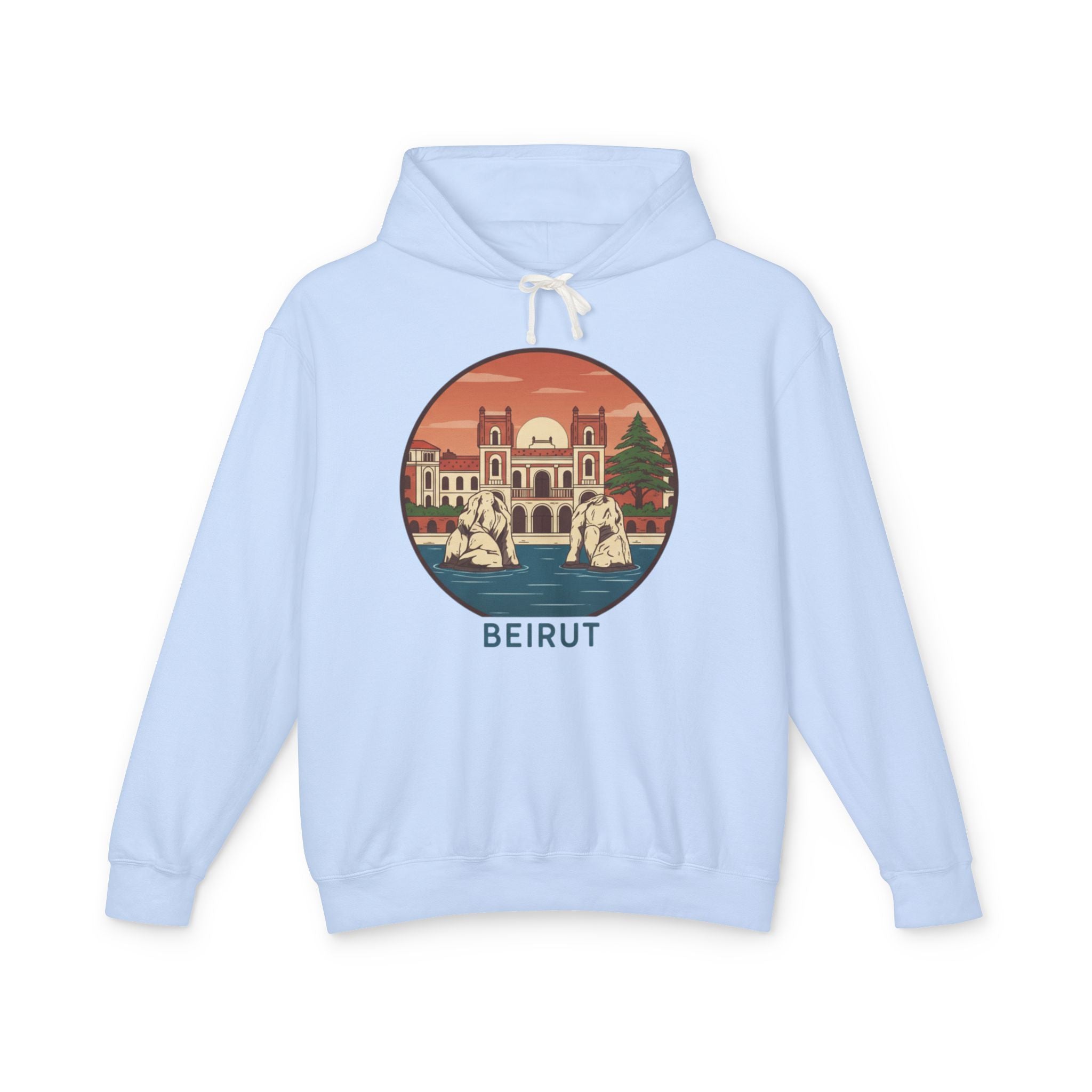 Beirut Vintage Landmark Hoodie — Retro Cityscape Graphic Hooded Sweatshirt