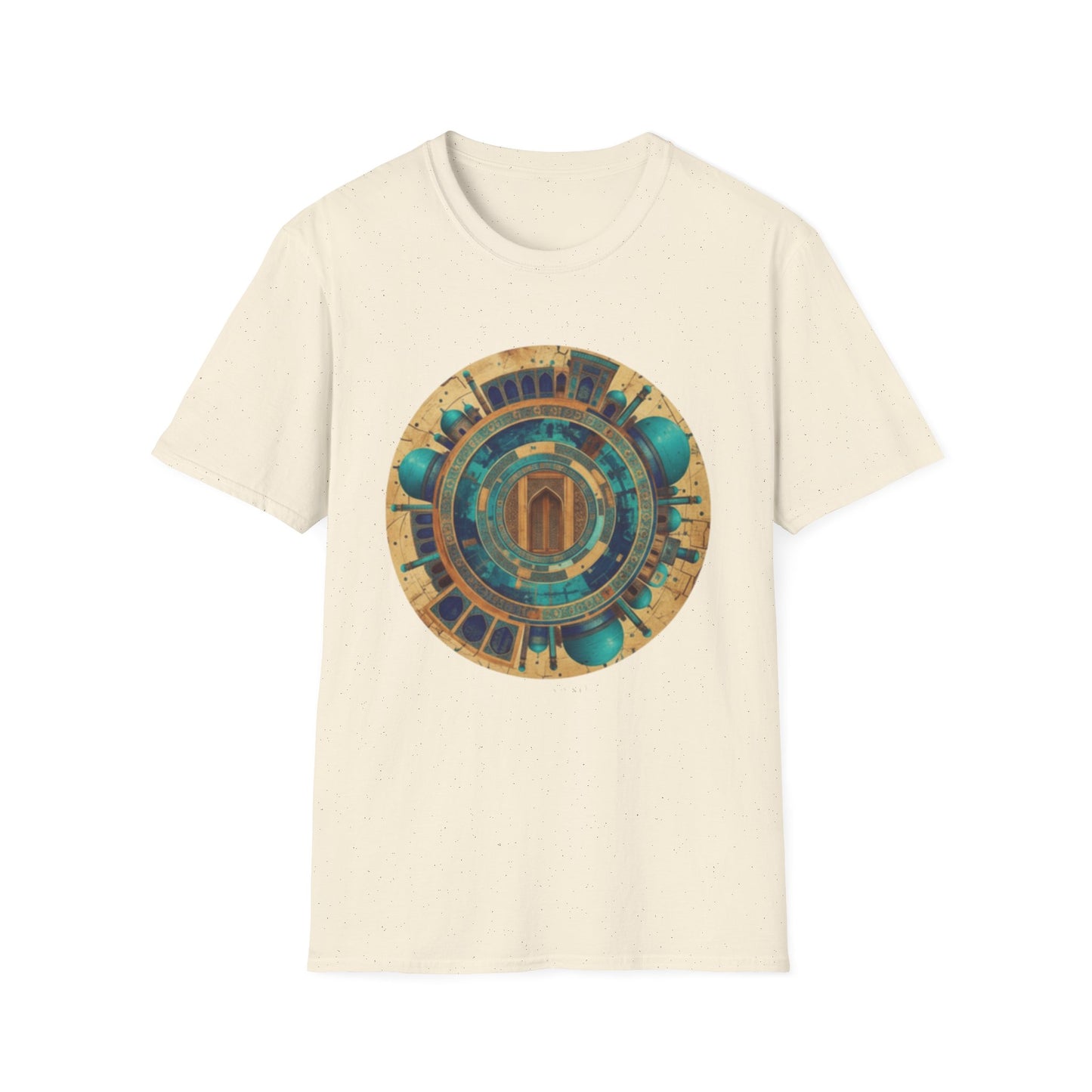 Sacred Geometry Mandala T-Shirt — Teal & Gold Spiritual Art Tee