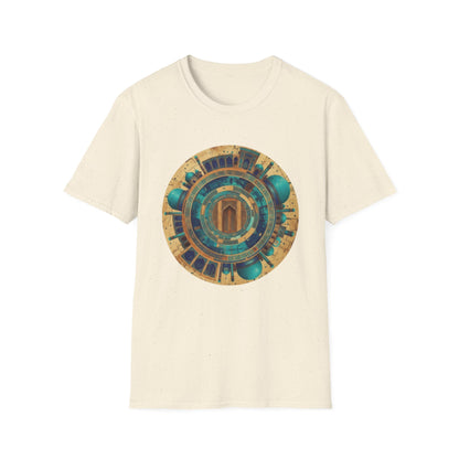 Sacred Geometry Mandala T-Shirt — Teal & Gold Spiritual Art Tee