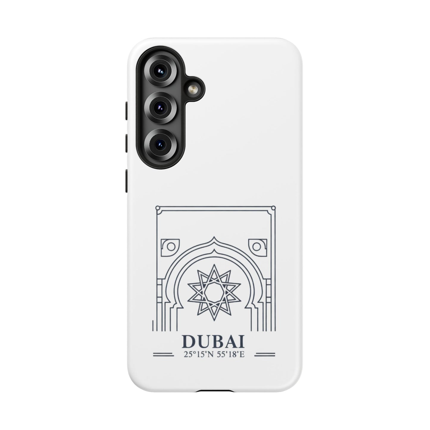 Dubai Architectural Phone Case — Minimal Souvenir Travel Design with Coordinates