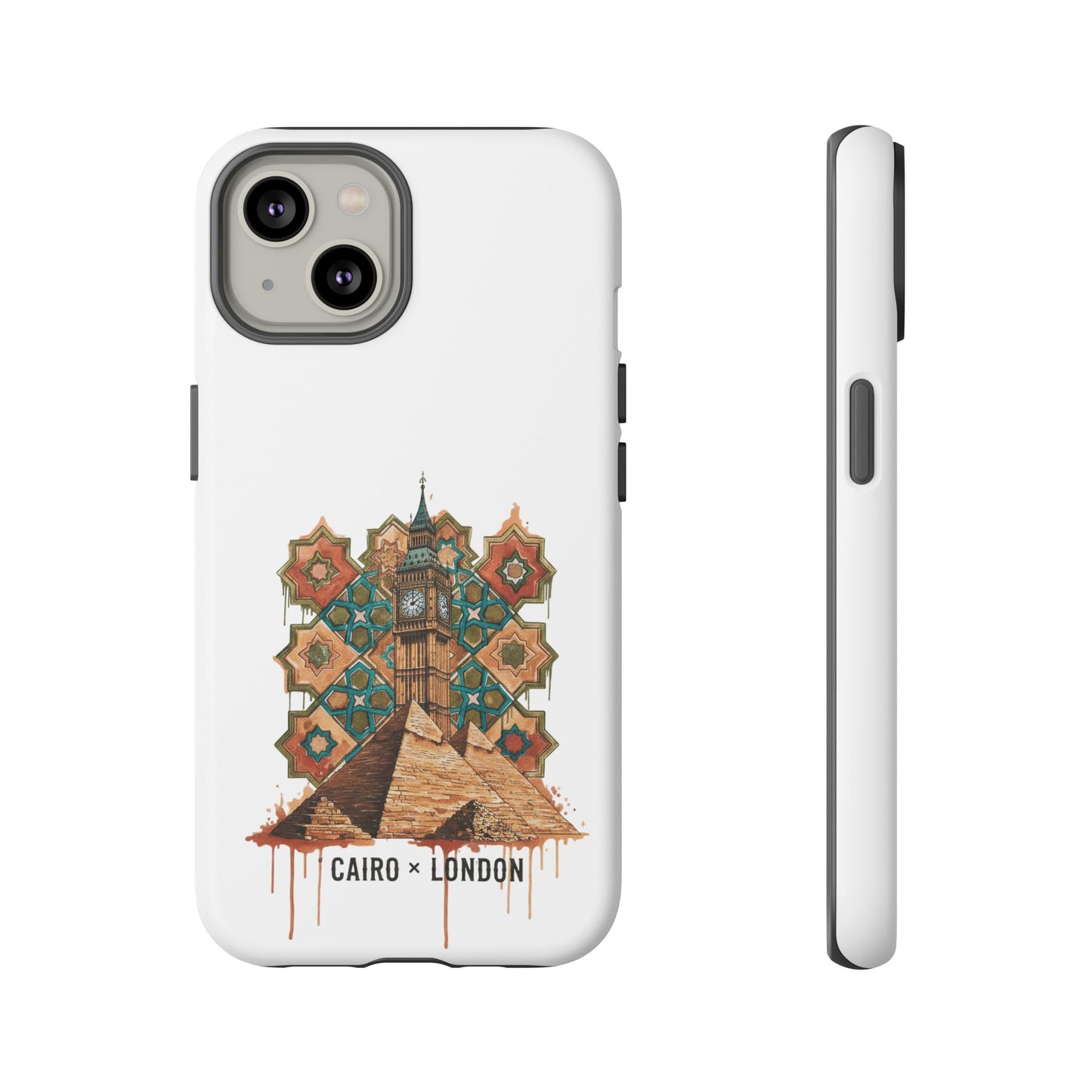 Cairo × London Phone Case — Vintage Mosaic Pyramids & Big Ben Travel Design