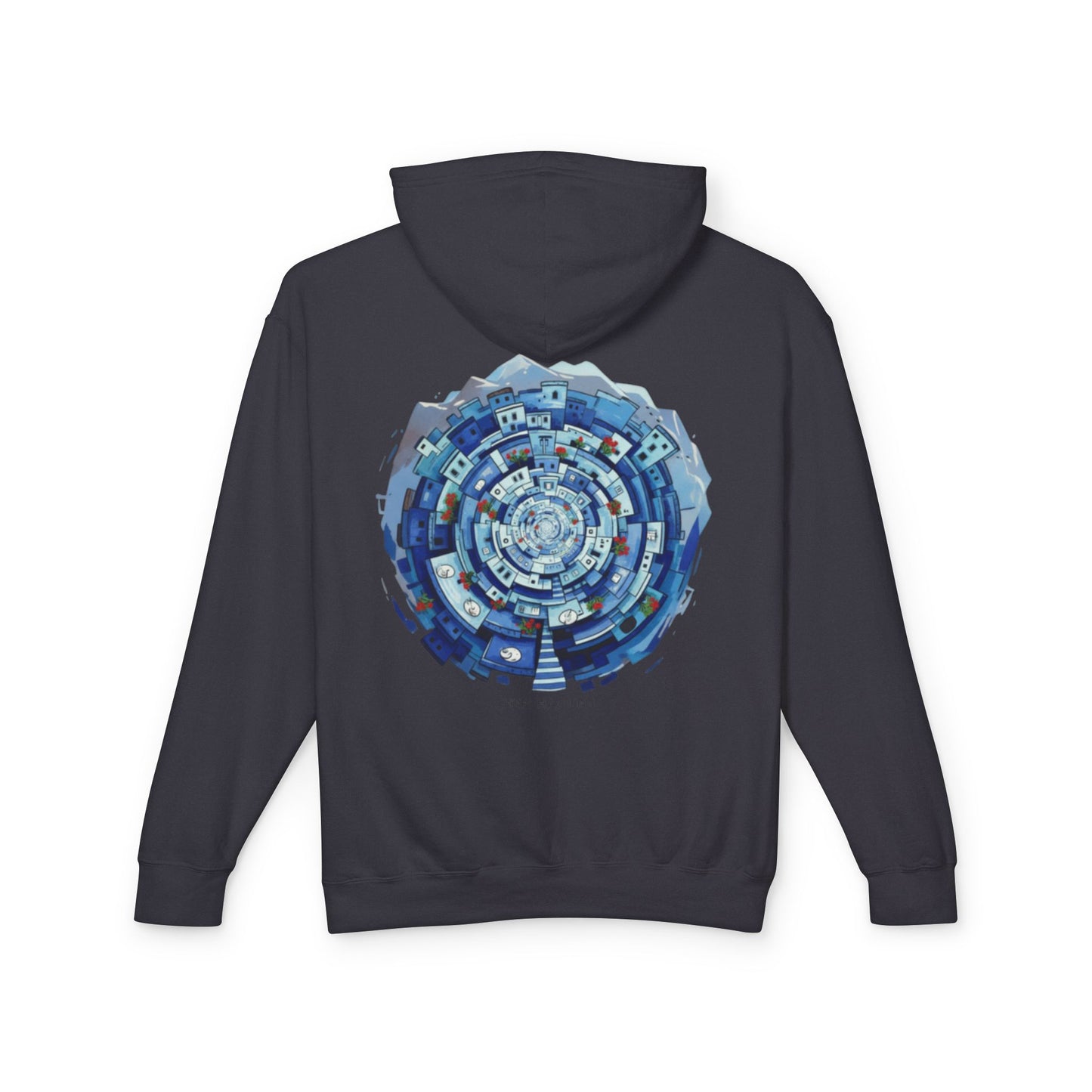 Abstract Blue Mandala Hoodie — Geometric Spiral Art Lightweight Hoodie