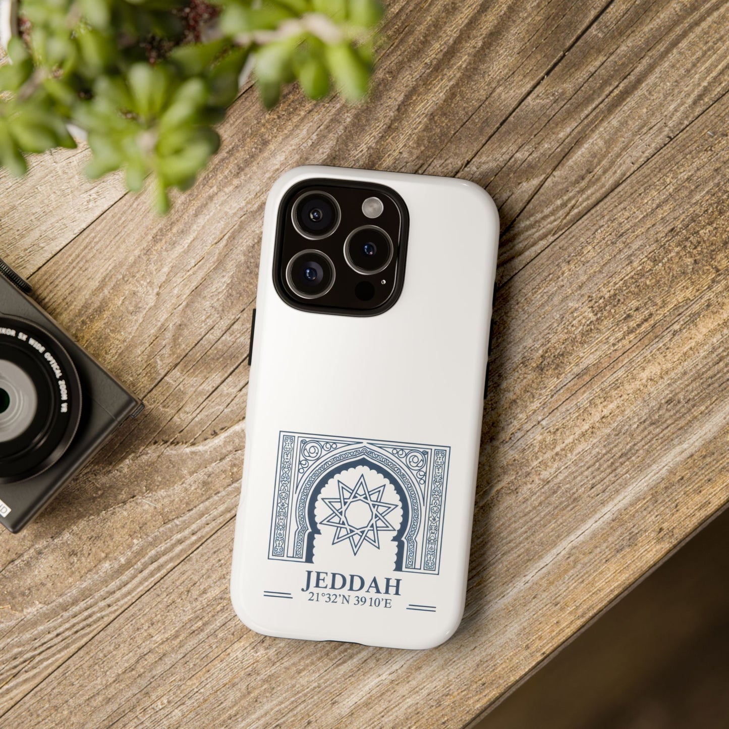 Jeddah Coordinates Phone Case — Blue Islamic Arch Travel Souvenir