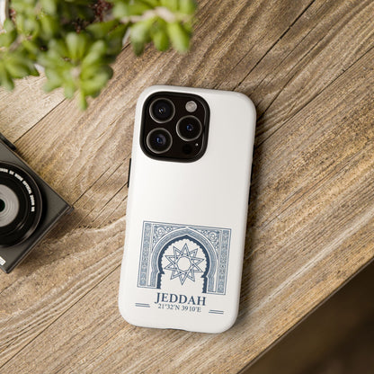 Jeddah Coordinates Phone Case — Blue Islamic Arch Travel Souvenir