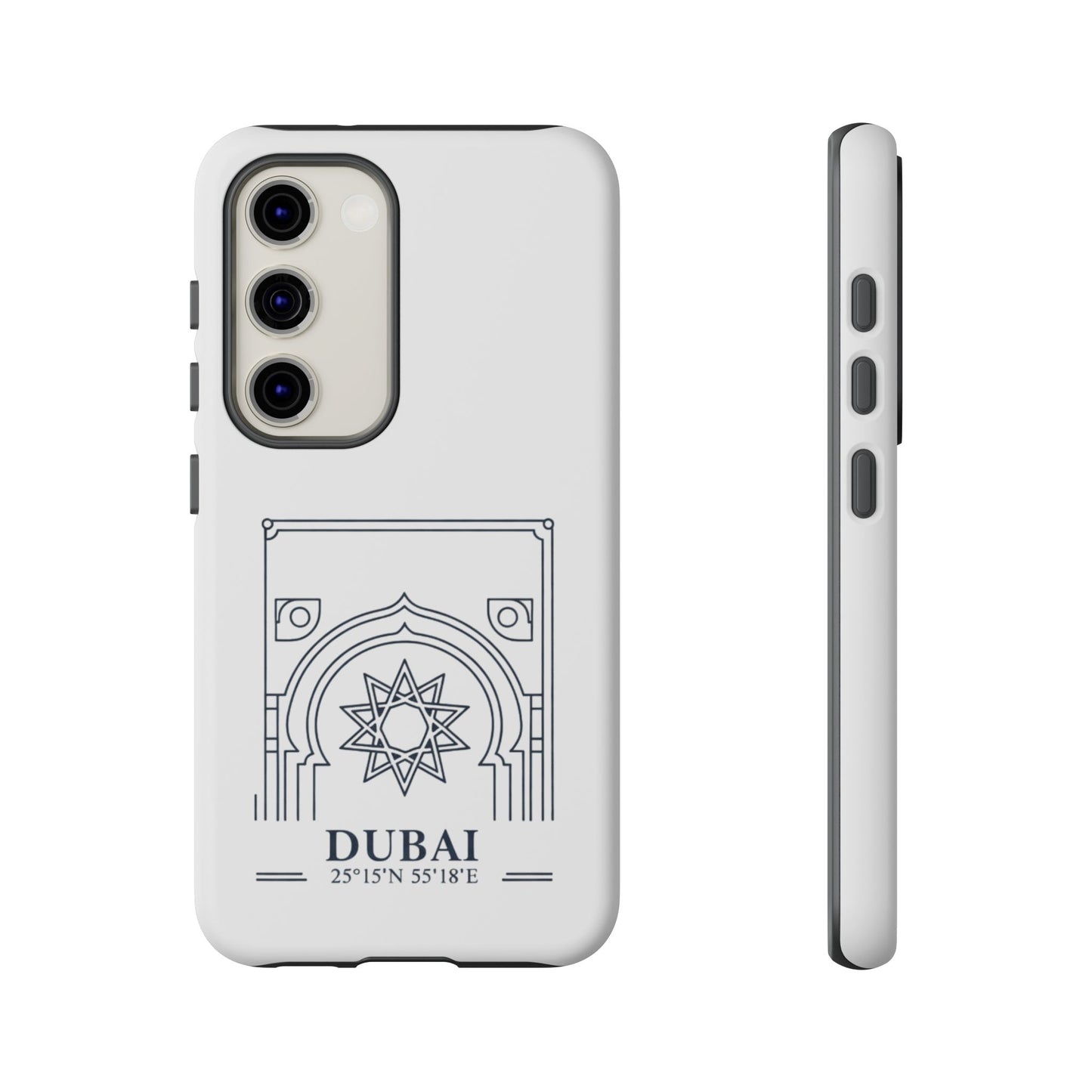 Dubai Architectural Phone Case — Minimal Souvenir Travel Design with Coordinates