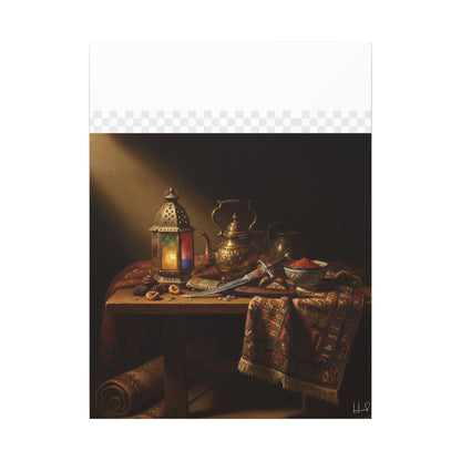 Oriental Still Life Canvas — Vintage Brass Teapot & Lantern Wall Art