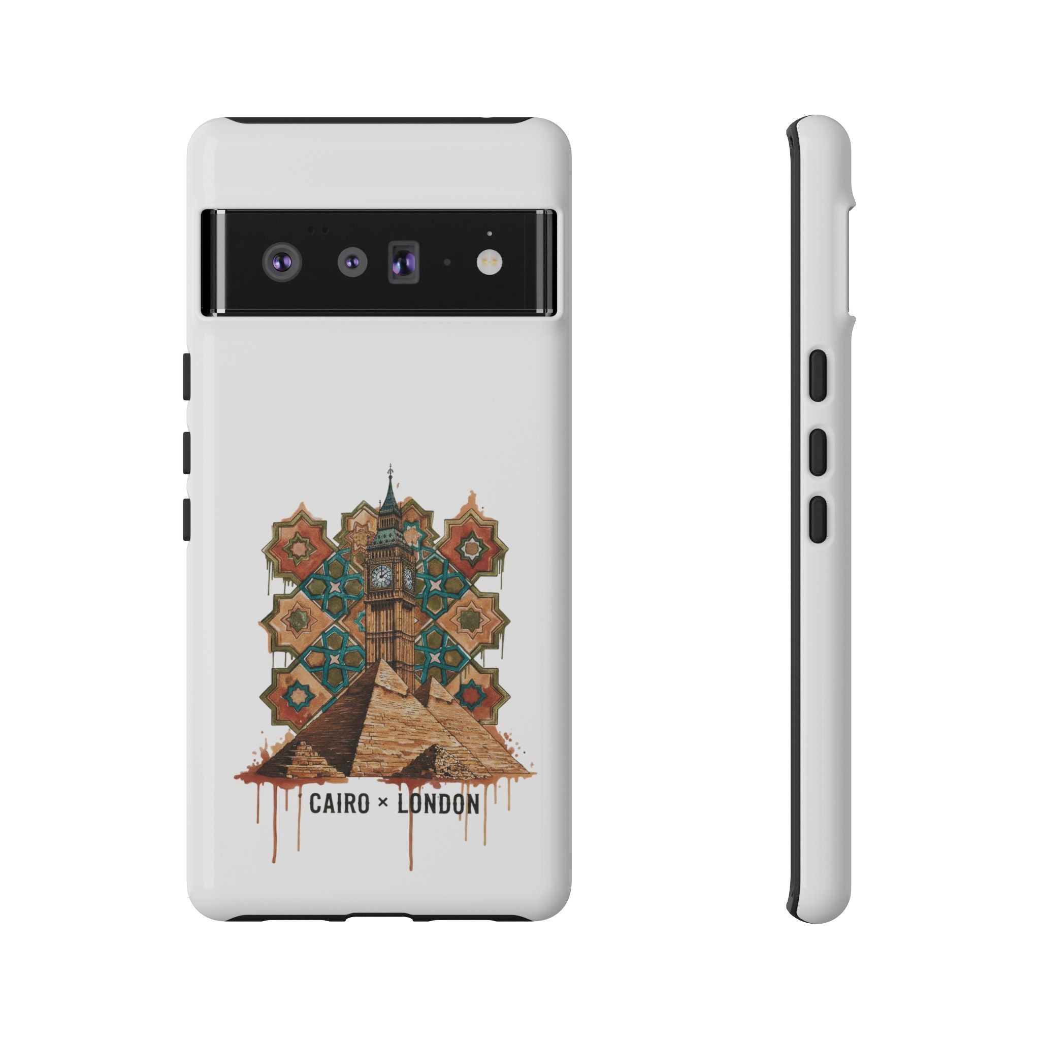 Cairo × London Phone Case — Vintage Mosaic Pyramids & Big Ben Travel Design
