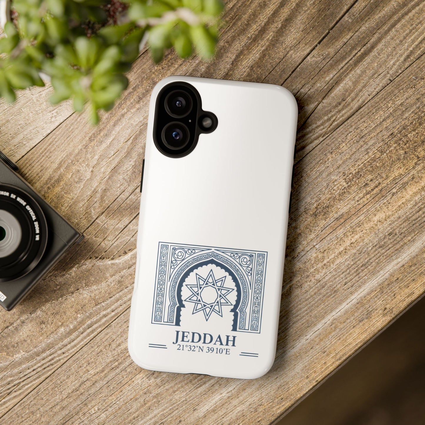 Jeddah Coordinates Phone Case — Blue Islamic Arch Travel Souvenir