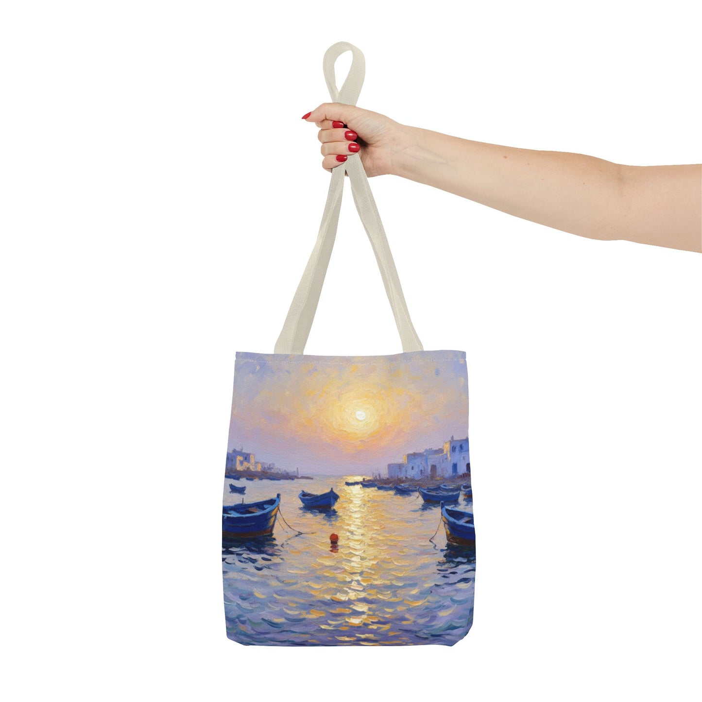 Sunset Harbor Tote Bag - Seaside Boats Art Print