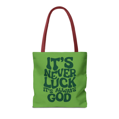 Faith Quote Tote Bag — "It's Never Luck, It's Always God" Cotton Tote