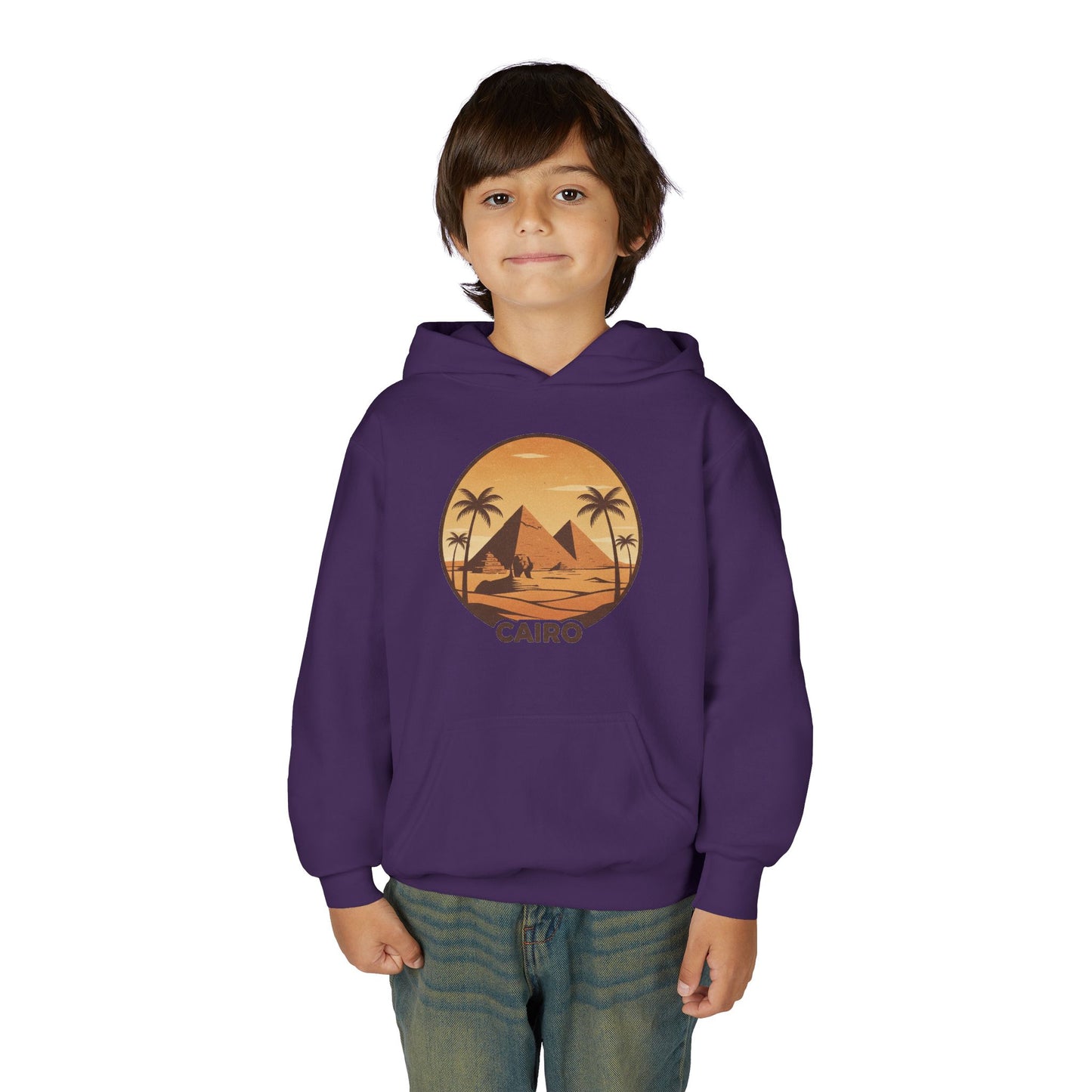 Youth Hoodie - Cairo Retro Pyramids Sunset Graphic