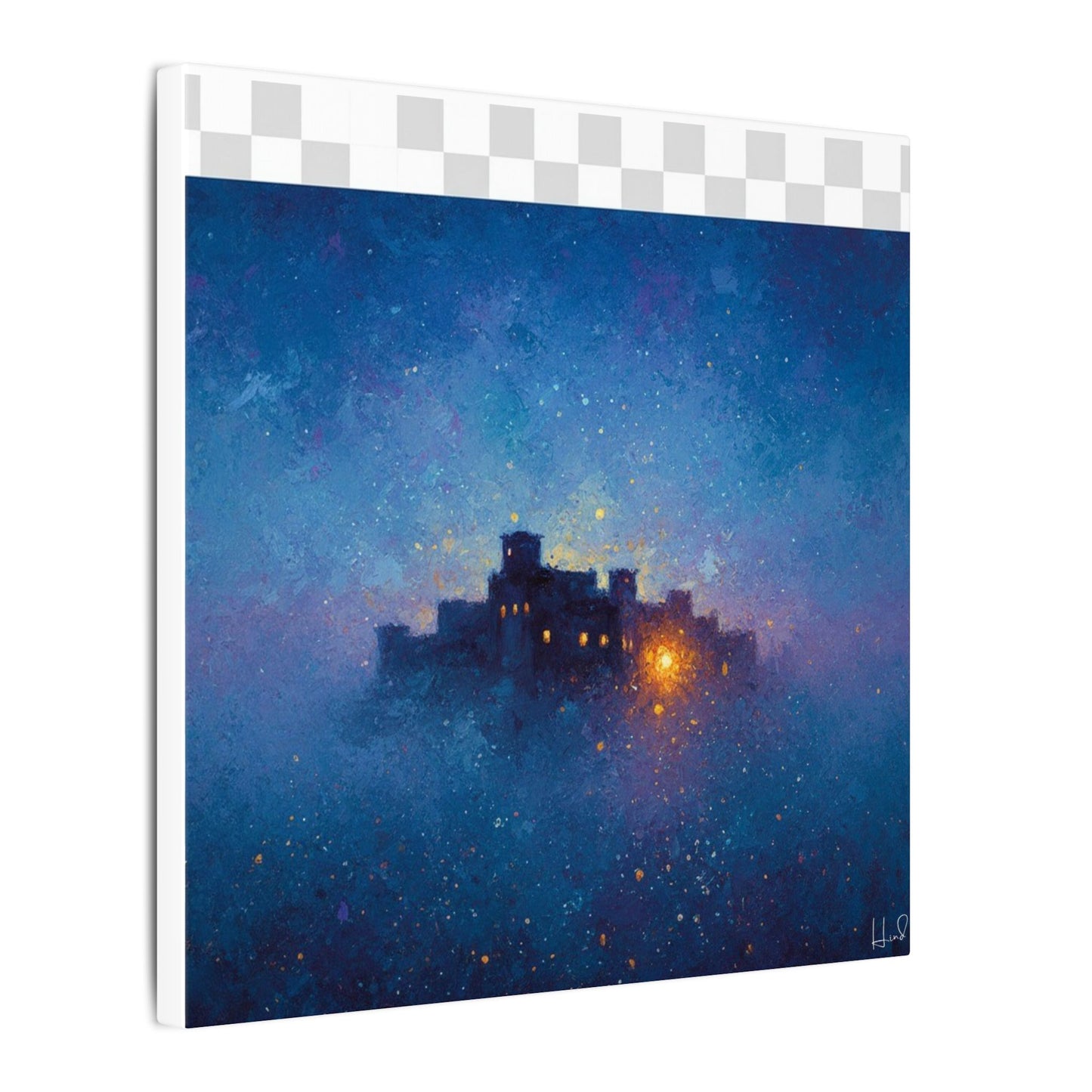 Tableau sur toile mate « Forteresse de la Nuit Étoilée » — Paysage mystique de château bleu