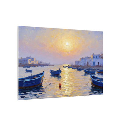 Seaside Sunset Canvas Print — Boats on Tranquil Harbor Wall Art