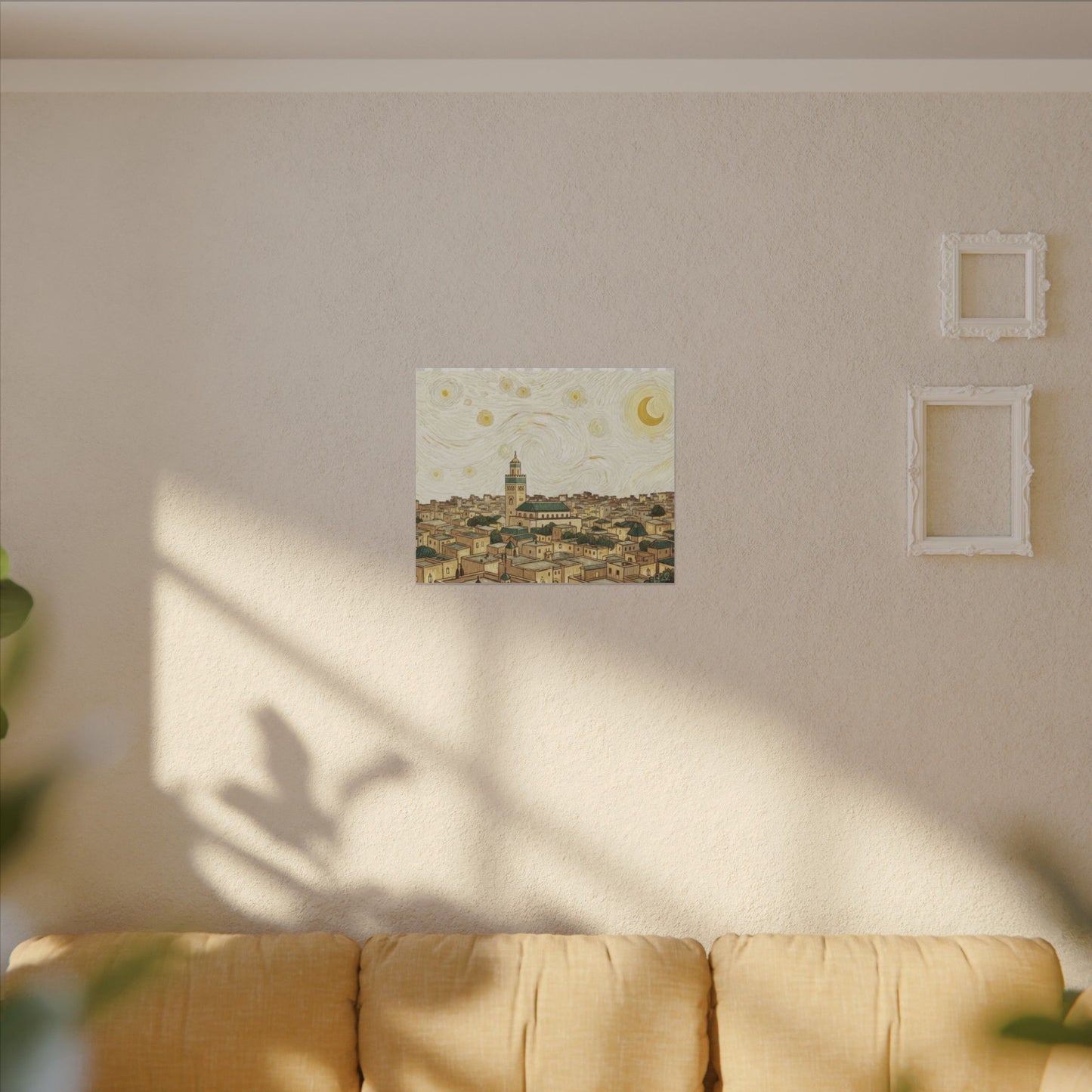 Moroccan Cityscape Canvas Print — Starry Night-Inspired Mosque Wall Art