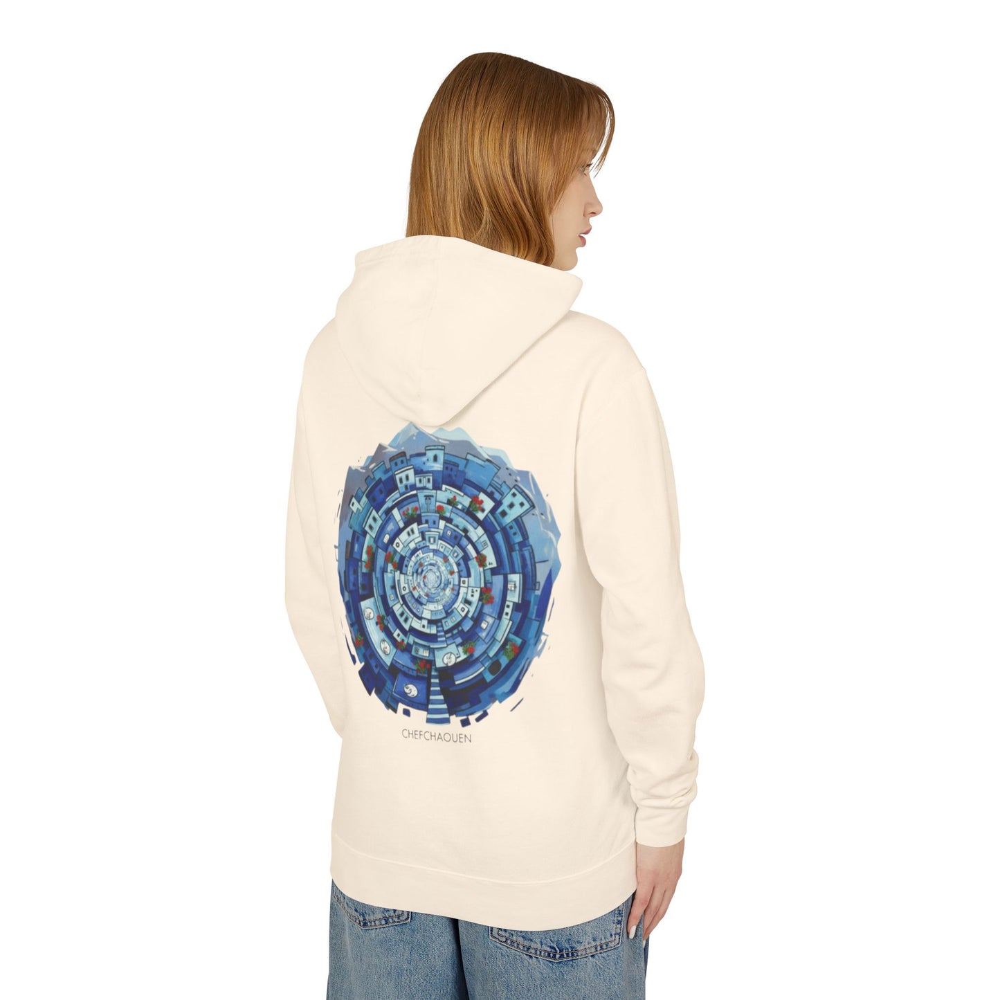 Abstract Blue Mandala Hoodie — Geometric Spiral Art Lightweight Hoodie