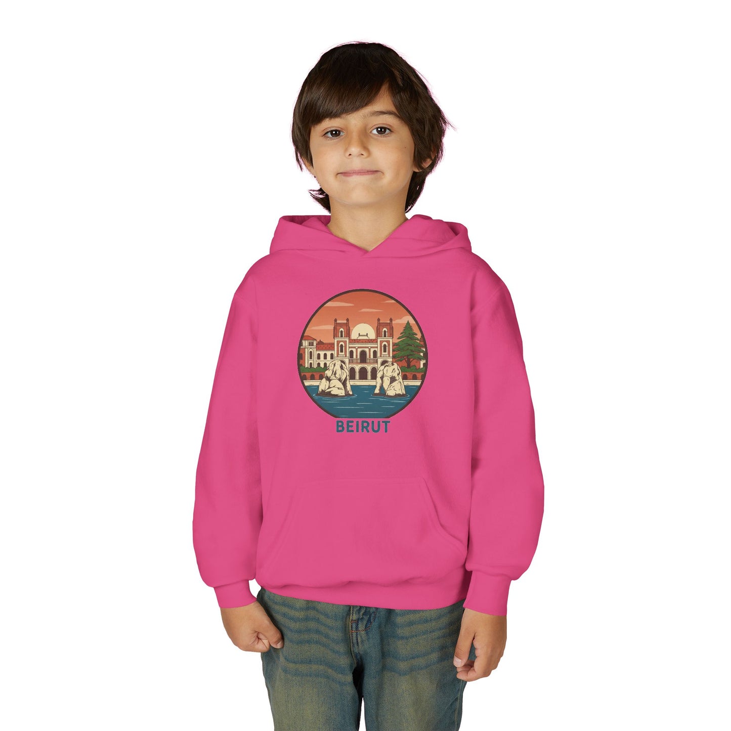 Beirut Skyline Youth Hoodie - Vintage City Illustration