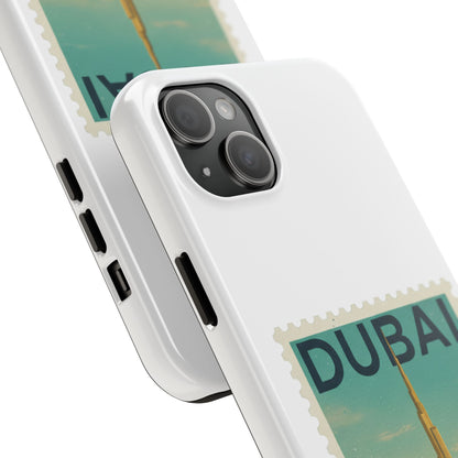 Coque de téléphone motif timbre-poste de Dubaï — Coque iPhone résistante inspirée du voyage