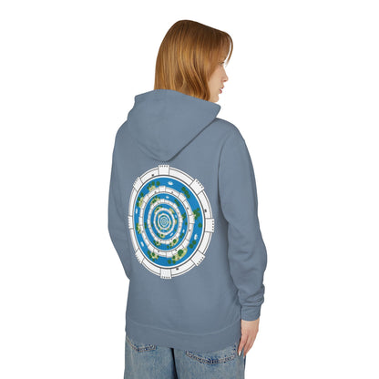 Circular World Map Hoodie — Planet Orbit Graphic Lightweight Hooded Sweatshirt