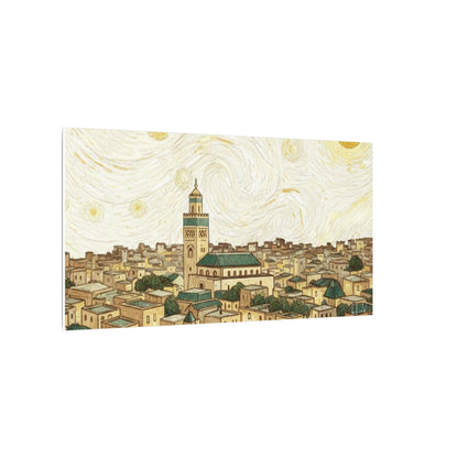 Moroccan Cityscape Canvas Print — Starry Night-Inspired Mosque Wall Art
