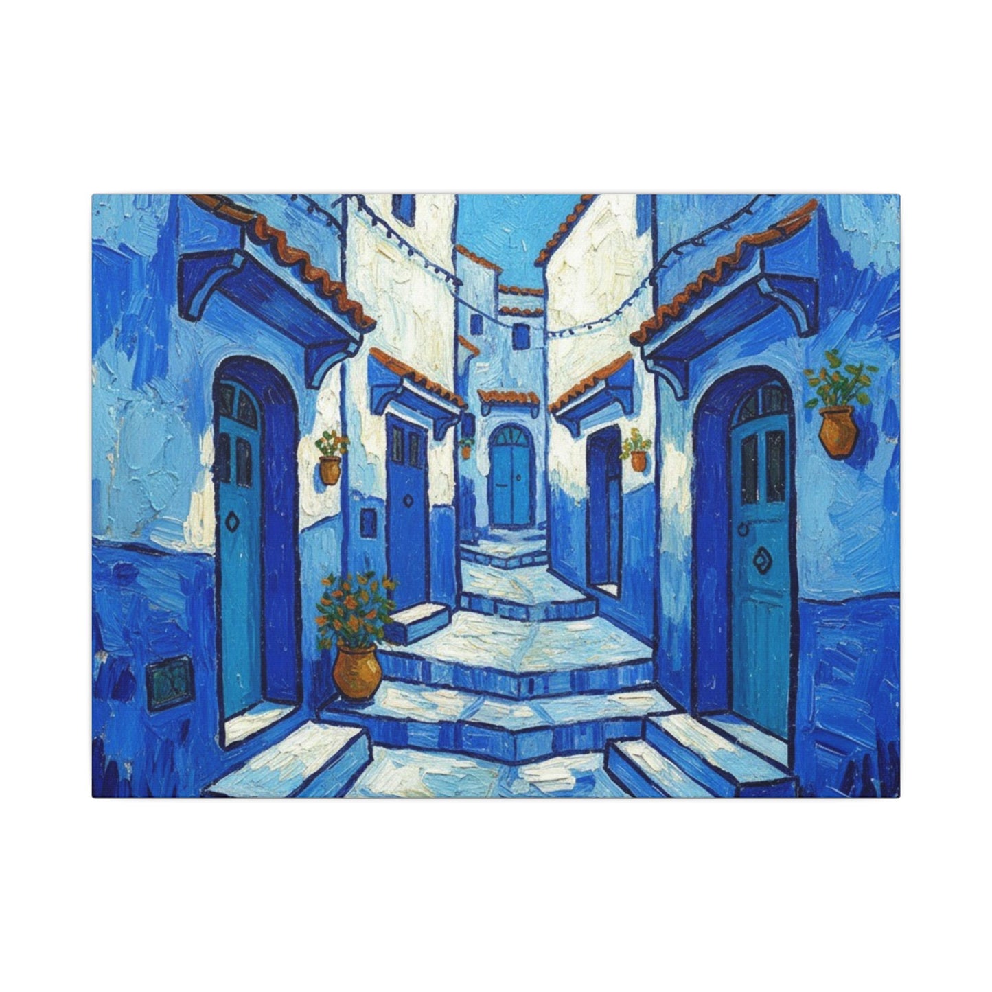 Mediterranean Blue Alley Canvas Print — Stretched Matte Wall Art