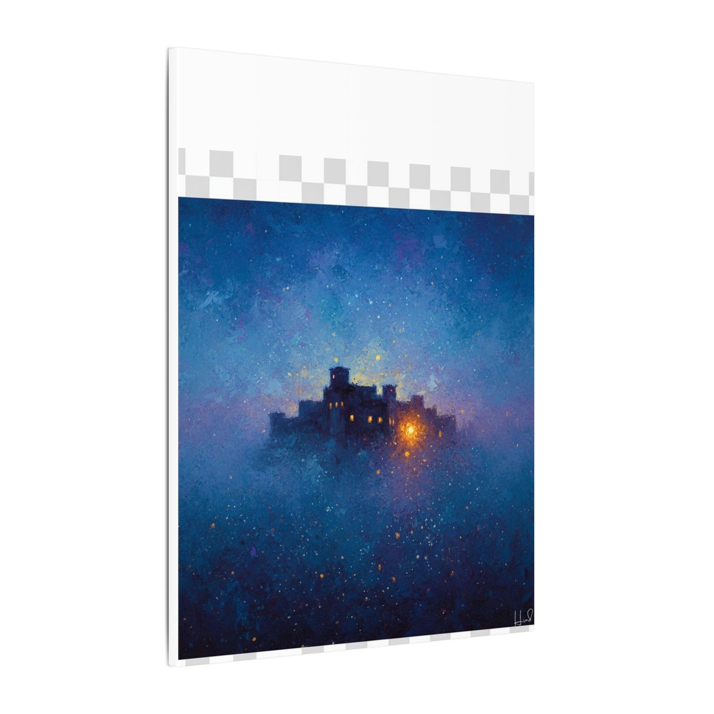 Tableau sur toile mate « Forteresse de la Nuit Étoilée » — Paysage mystique de château bleu