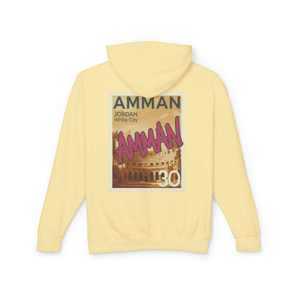 Amman Stamp Hoodie — Vintage Jordan Travel Graphic Sweatshirt