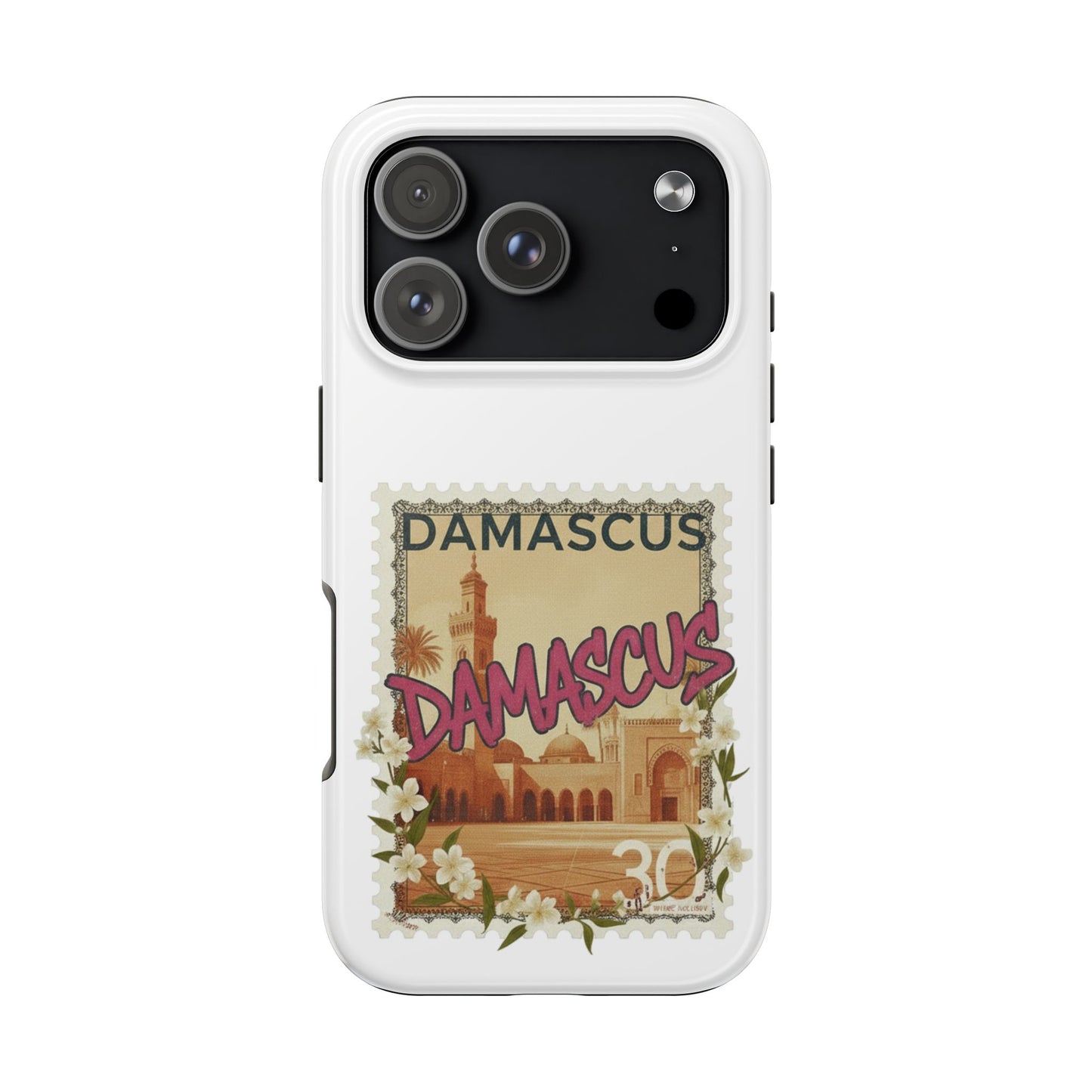 Étui de téléphone résistant à motif de timbres vintage Damas — Coque de téléphone rétro pour voyage