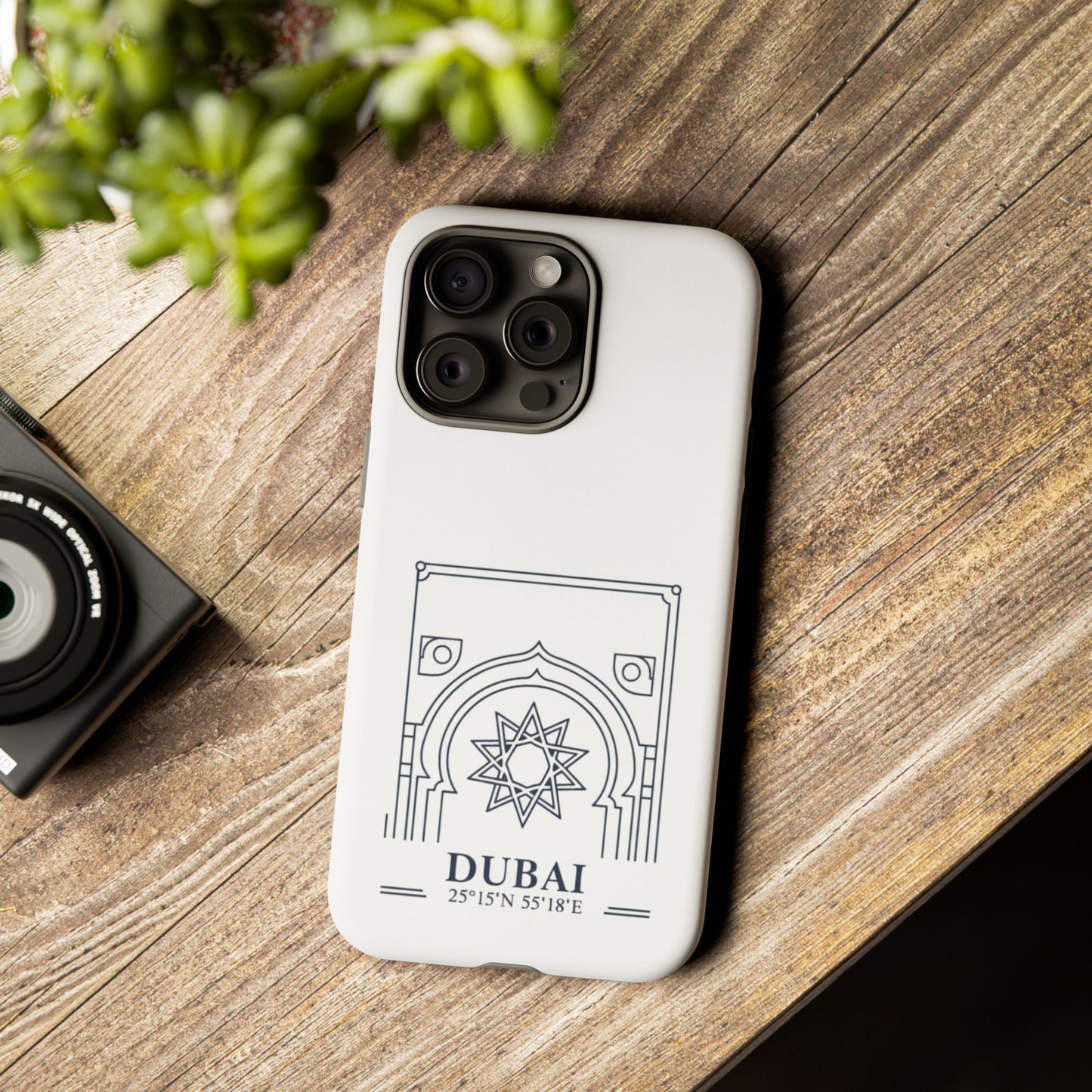 Dubai Architectural Phone Case — Minimal Souvenir Travel Design with Coordinates