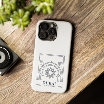 Dubai Architectural Phone Case — Minimal Souvenir Travel Design with Coordinates