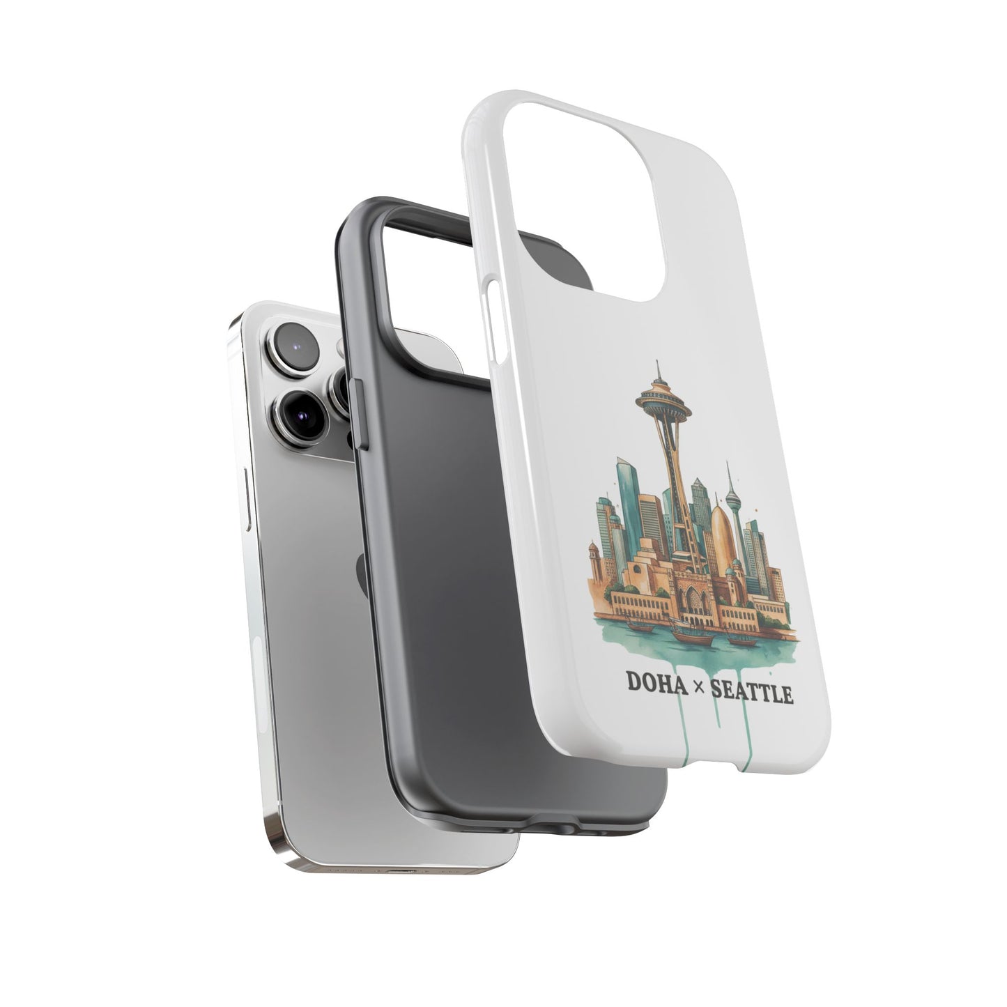 Coque de téléphone résistante Doha x Seattle Skyline — Protection pour téléphone inspirée de la ville