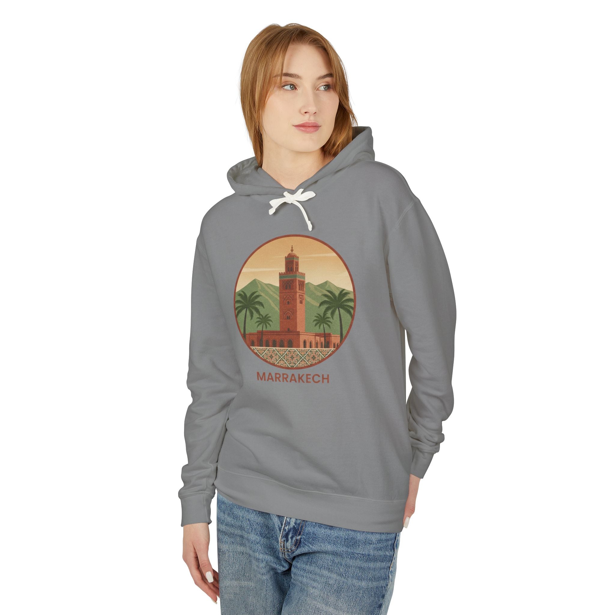 Marrakech Vintage Travel Hoodie — Retro Palm Tree Morocco Sweatshirt