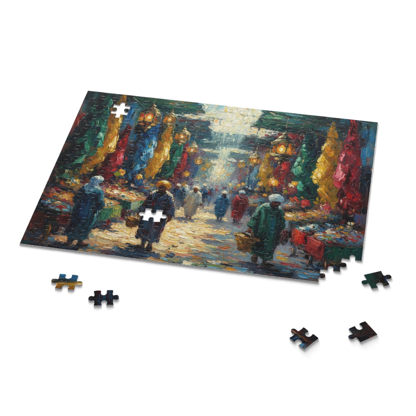 Marketplace Evening Street Puzzle — 120/252/500-Piece Scenic Jigsaw
