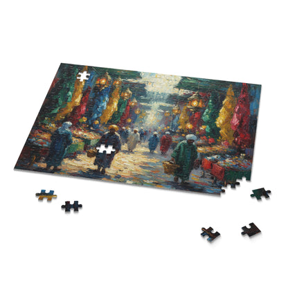 Marketplace Evening Street Puzzle — 120/252/500-Piece Scenic Jigsaw