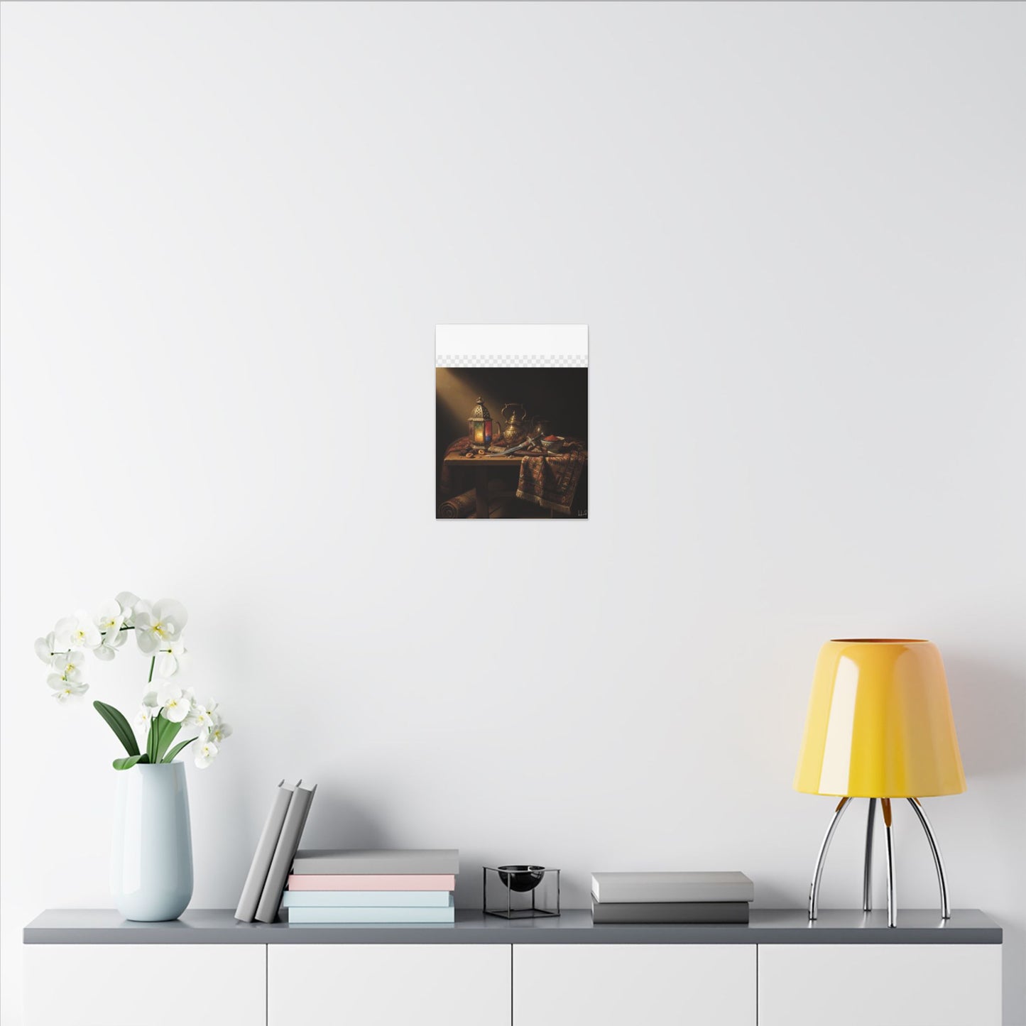 Oriental Still Life Canvas — Vintage Brass Teapot & Lantern Wall Art