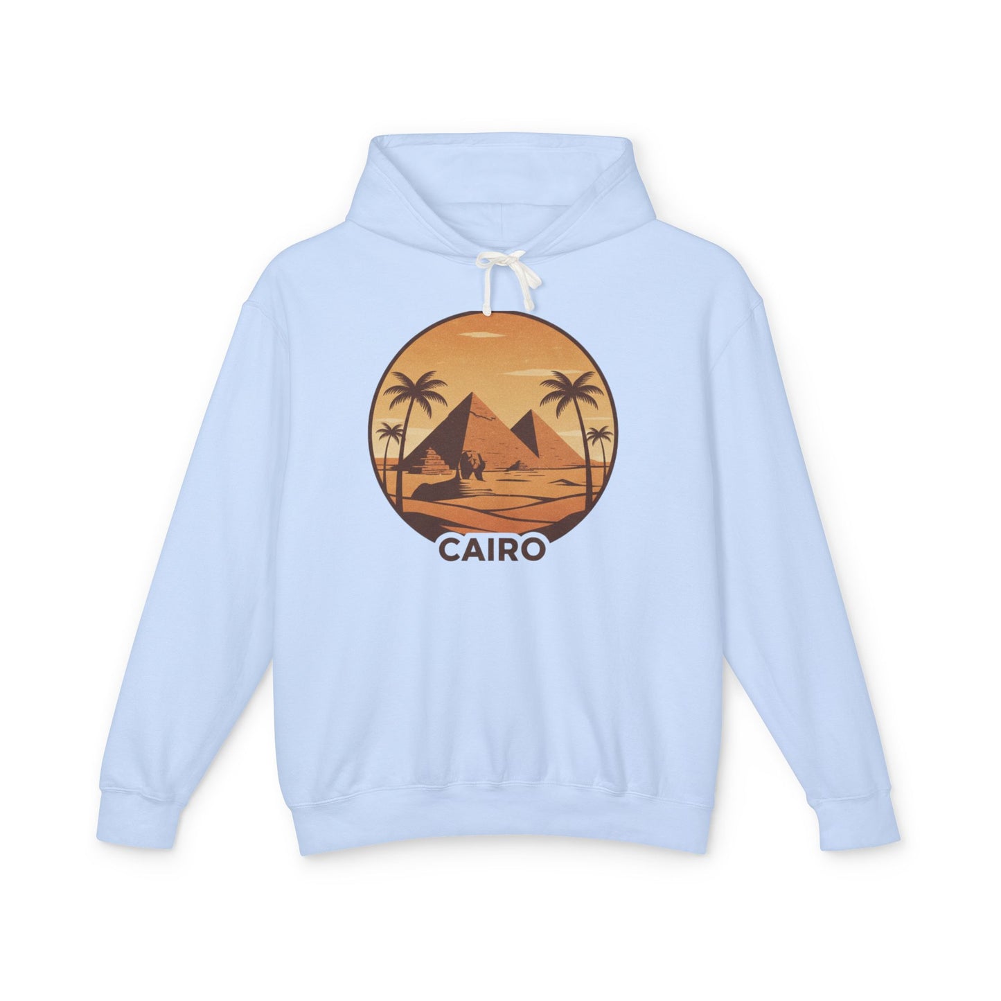 Cairo Sunset Hoodie — Vintage Pyramids Palm Tree Travel Sweatshirt