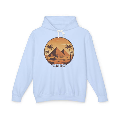 Cairo Sunset Hoodie — Vintage Pyramids Palm Tree Travel Sweatshirt