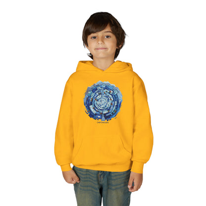 Youth Hoodie — Blue Geometric Mandala Graphic