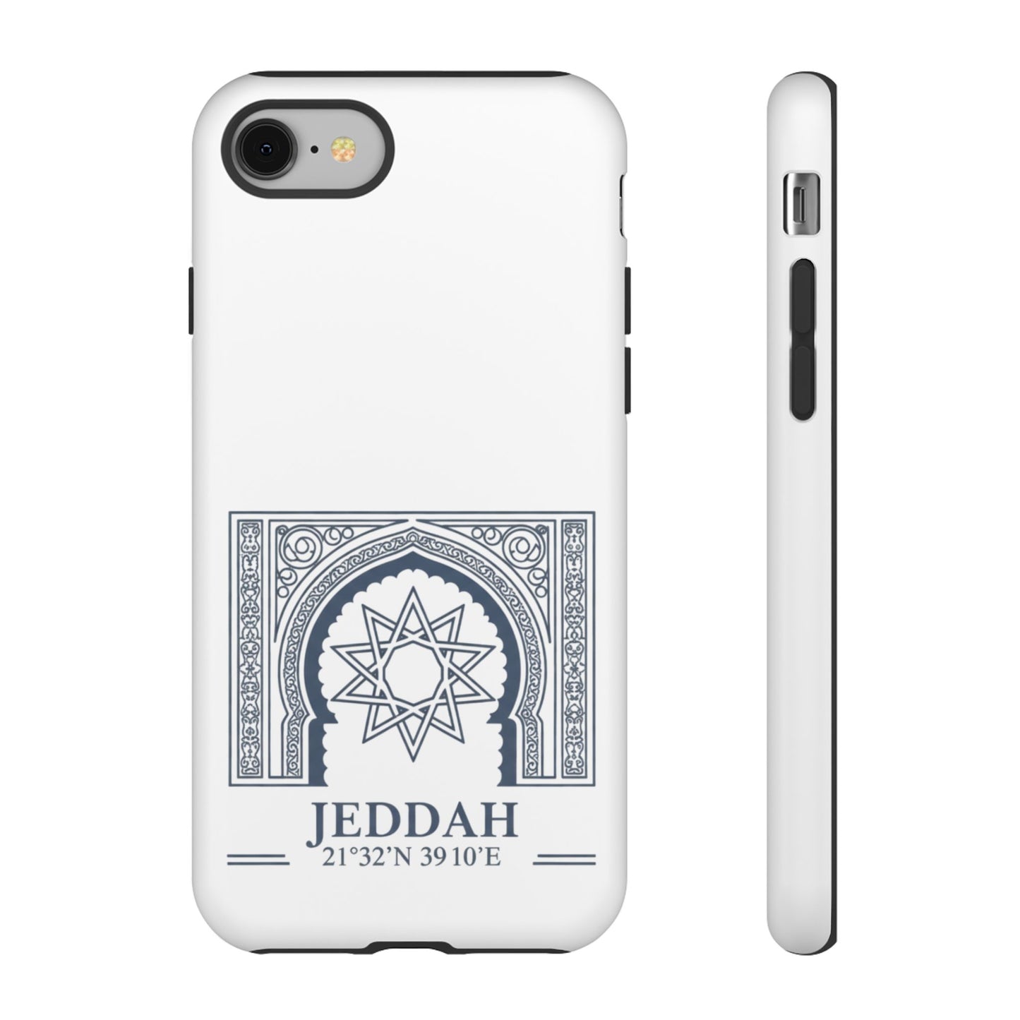 Jeddah Coordinates Phone Case — Arabic Arch Geometric Design