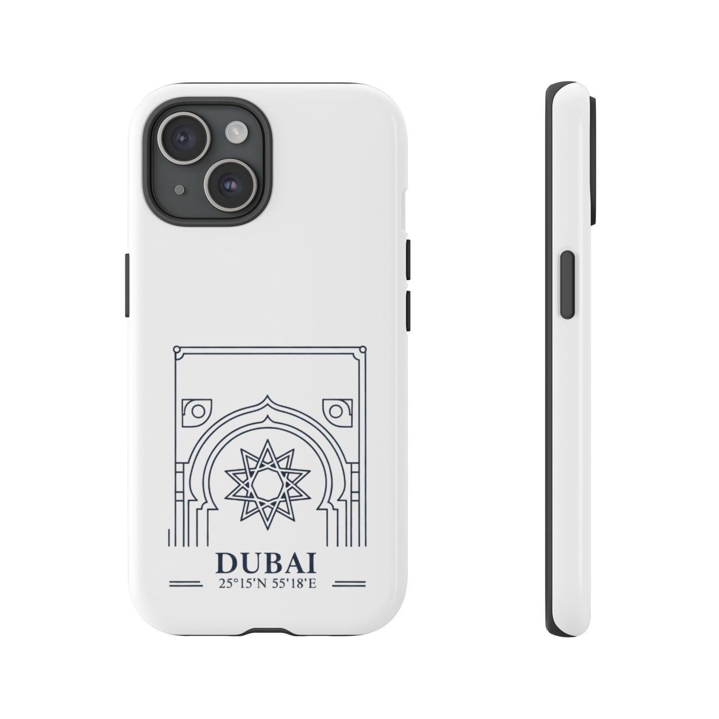 Dubai Architectural Phone Case — Minimal Souvenir Travel Design with Coordinates
