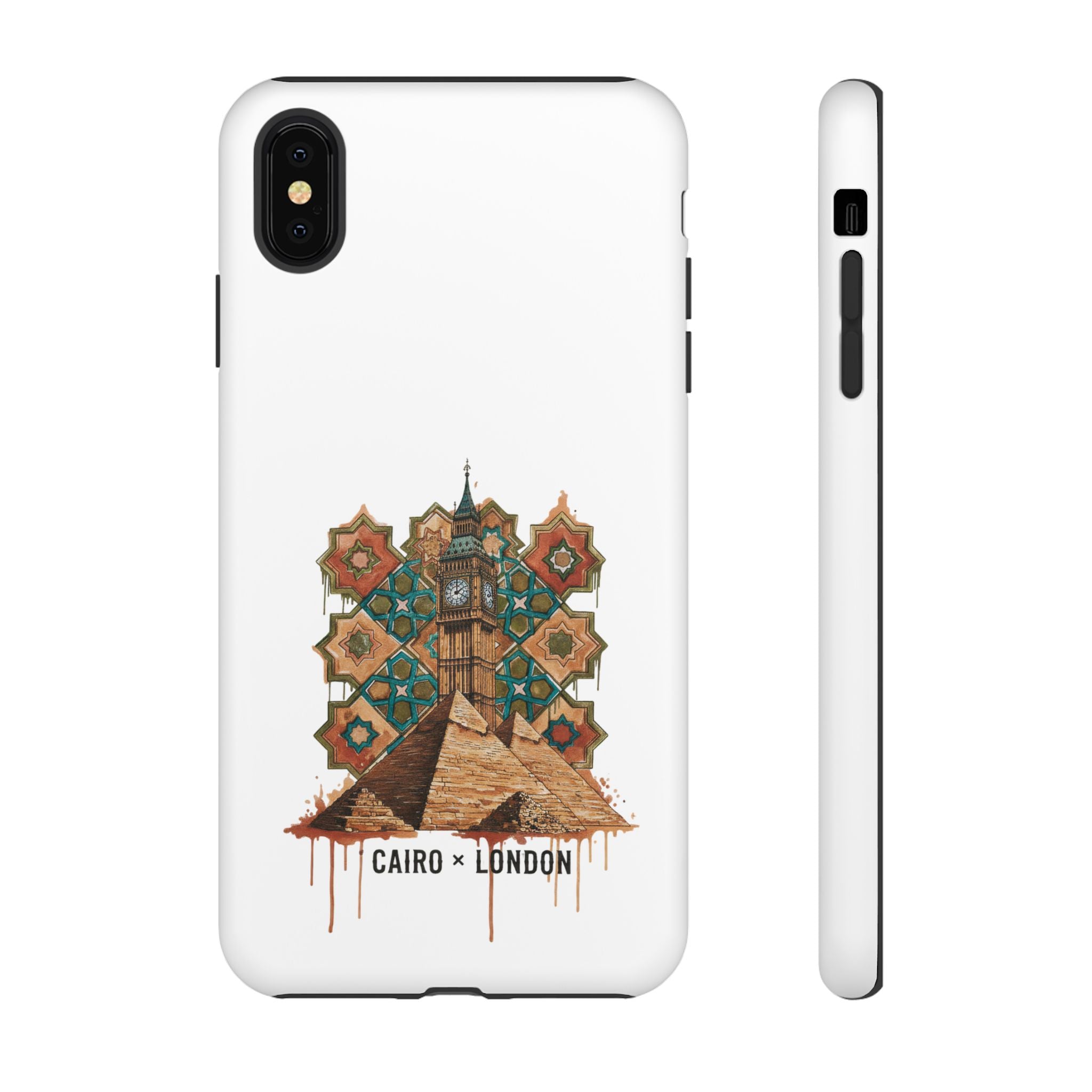 Cairo × London Phone Case — Vintage Mosaic Pyramids & Big Ben Travel Design