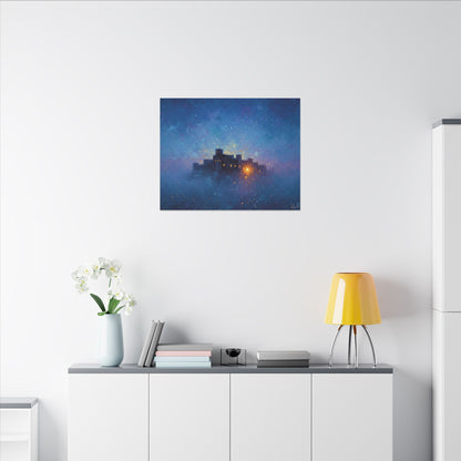 Tableau sur toile mate « Forteresse de la Nuit Étoilée » — Paysage mystique de château bleu