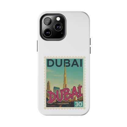 Coque de téléphone motif timbre-poste de Dubaï — Coque iPhone résistante inspirée du voyage