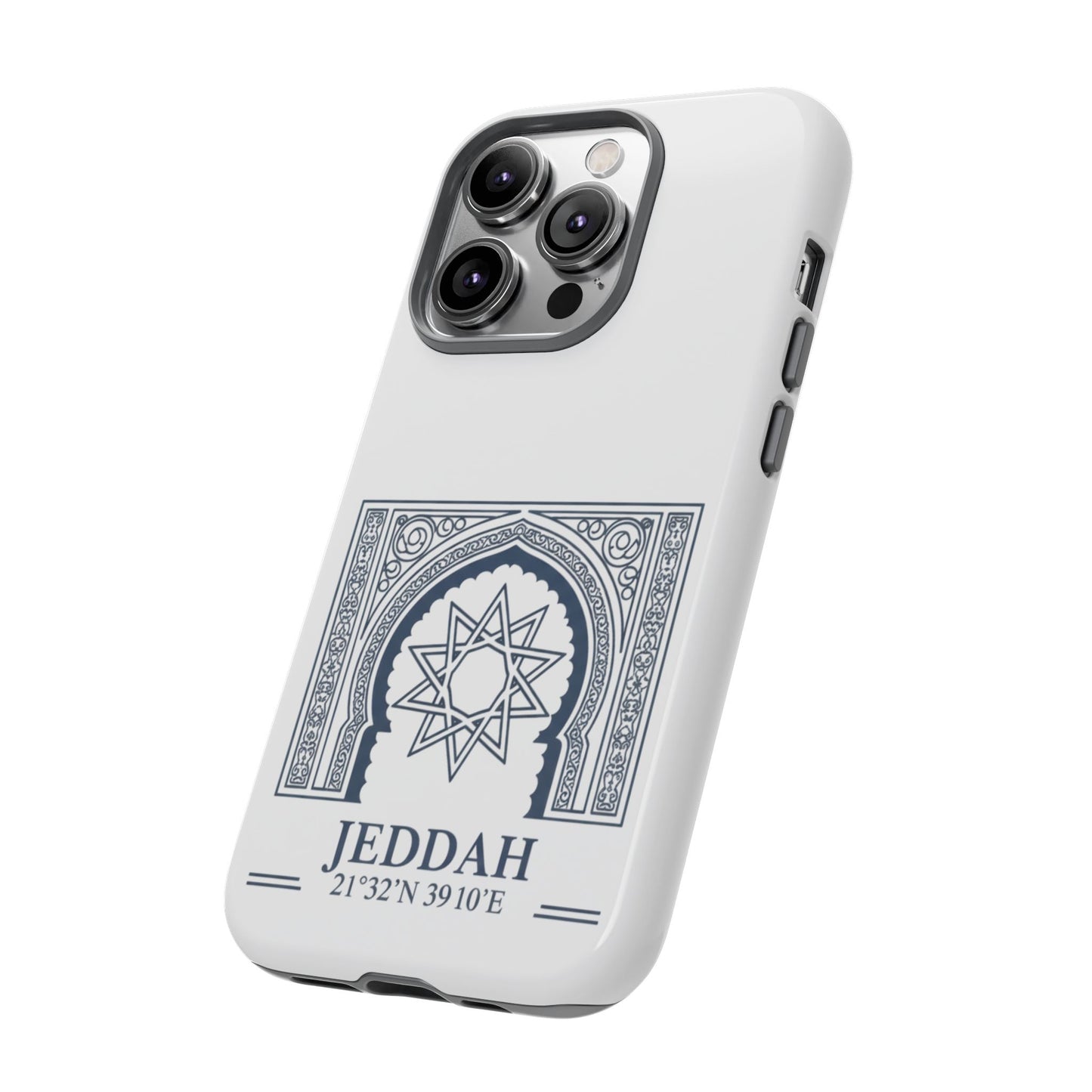 Jeddah Coordinates Phone Case — Arabic Arch Geometric Design